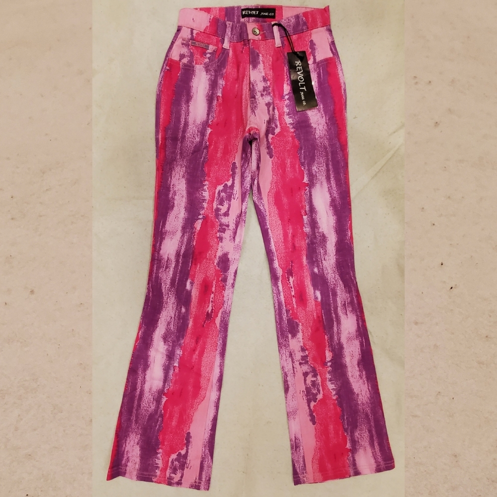 New Revolt Jeans Pink Tie-Dye Bootcut Pants 7/8